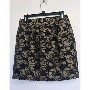 LOFT Ann Taylor Skirt Womens 00P Petite Black Gold Dark Floral Whimsigoth Rose